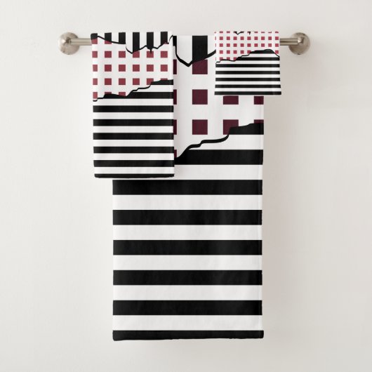 Stilvolle Streifen Net schwarz, weiß, rot Layered Badhandtuch Set (Insitu)