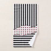 Stilvolle Streifen Net schwarz, weiß, rot Layered Badhandtuch Set (Handtuch)