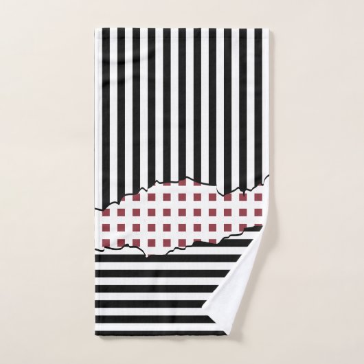 Stilvolle Streifen Net schwarz, weiß, rot Layered Badhandtuch Set (Handtuch)