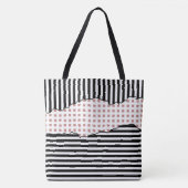 Stilvolle Streifen Netz in Schwarz, Weiß und Rosa Tasche (Vorderseite)