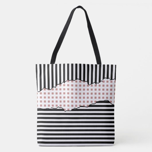 Stilvolle Streifen Netz in Schwarz, Weiß und Rosa Tasche (Vorderseite)