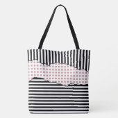 Stilvolle Streifen Netz in Schwarz, Weiß und Rosa Tasche (Rückseite)