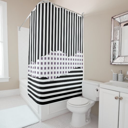 Stilvolle Streifen Tiles Schwarz-weiße Lila Schich Duschvorhang (Beispiel)