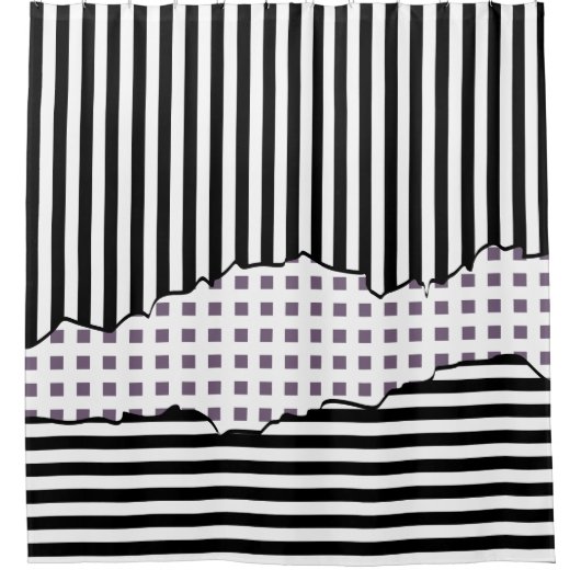 Stilvolle Streifen Tiles Schwarz-weiße Lila Schich Duschvorhang (Vorderseite)