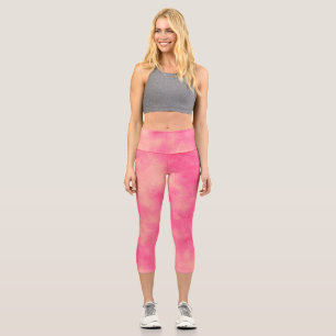 Stilvolle Sturmwolke-Effekt Rosa Gelb Capri Leggings