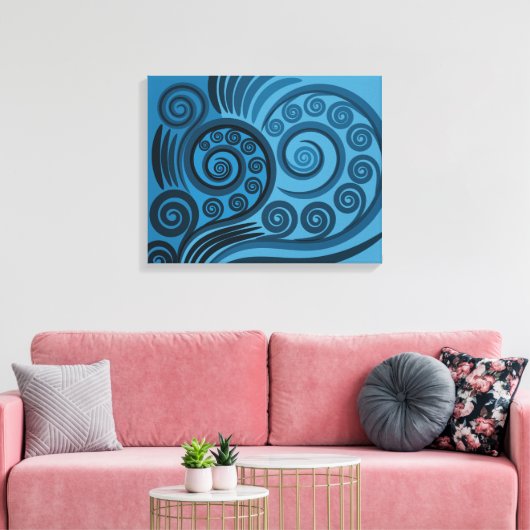 Stilvolle Summer-Blue Fern Frond Curls Canvas Prin Leinwanddruck (Insitu (Wohnzimmer))