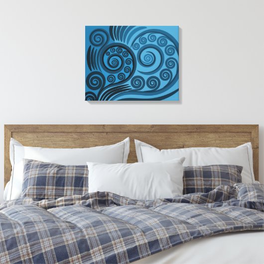 Stilvolle Summer-Blue Fern Frond Curls Canvas Prin Leinwanddruck (Insitu (Schlafzimmer))
