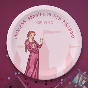 Stilvolle süße pastellrosa Prinzessin Märchenschlo Pappteller