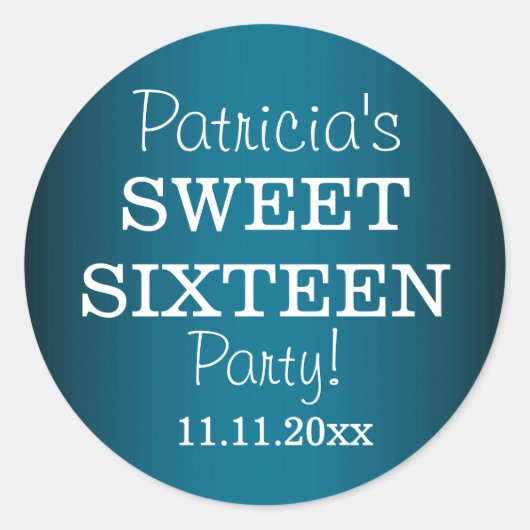 Stilvolle Sweet 16 Party Stickers : Metallic Blue (Vorderseite)