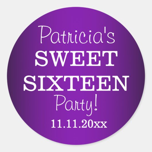 Stilvolle Sweet 16 Party Stickers : Metallic Lila (Vorderseite)