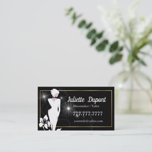 Stilvolle Tailor Dressmaker schwarz Visitenkarte (Stehend Vorderseite)