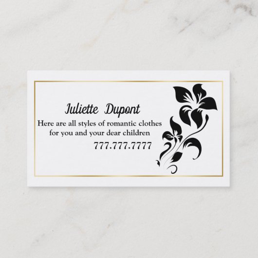 Stilvolle Tailor Dressmaker schwarz Visitenkarte (Rückseite)