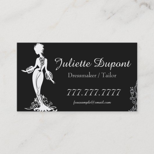 Stilvolle Tailor Dressmaker schwarz Visitenkarte (Vorderseite)