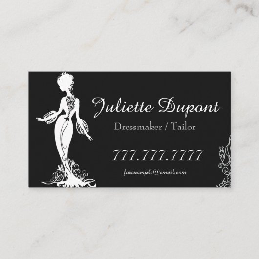 Stilvolle Tailor Dressmaker schwarz Visitenkarte (Vorderseite)