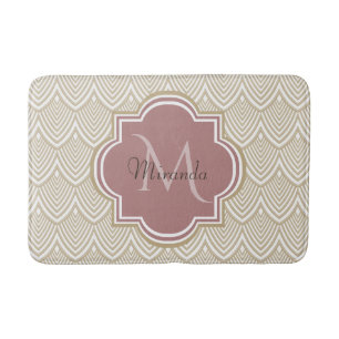 Stilvolle Tan Arched Scallops Mauve Monogram Name Badematte