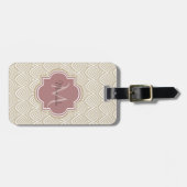 Stilvolle Tan Arched Scallops Mauve Monogram Name Gepäckanhänger (Vorderseite horizontal)