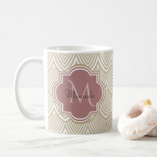 Stilvolle Tan Arched Scallops Mauve Monogram Name Kaffeetasse