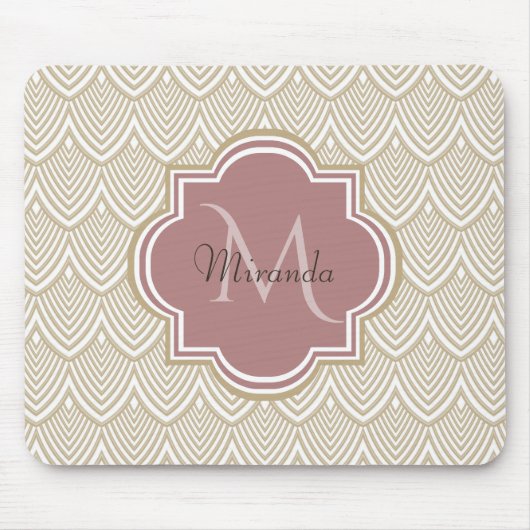 Stilvolle Tan Arched Scallops Mauve Monogram Name Mousepad (Vorne)