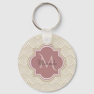 Stilvolle Tan Arched Scallops Mauve Monogram Name Schlüsselanhänger