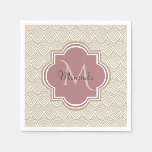 Stilvolle Tan Arched Scallops Mauve Monogram Name Serviette