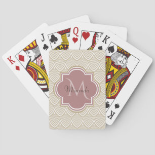 Stilvolle Tan Arched Scallops Mauve Monogram Name Spielkarten