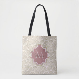 Stilvolle Tan Arched Scallops Mauve Monogram Name Tasche