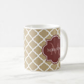 Stilvolle Tan Quatrefolie Burgundy Monogram und Na Kaffeetasse (VorderseiteRechts)