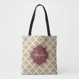 Stilvolle Tan Quatrefolie Burgundy Monogram und Na Tasche