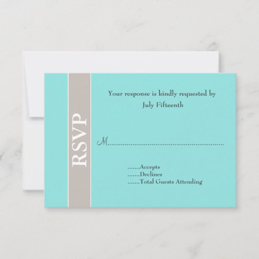 Stilvolle Taupe und Aqua Blue Wedding RSVP Card (Vorderseite)