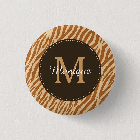 Stilvolle Tawny Brown Zebra Print Monogram und Nam Button (Vorderseite)