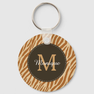 Stilvolle Tawny Brown Zebra Print Monogram und Nam Schlüsselanhänger