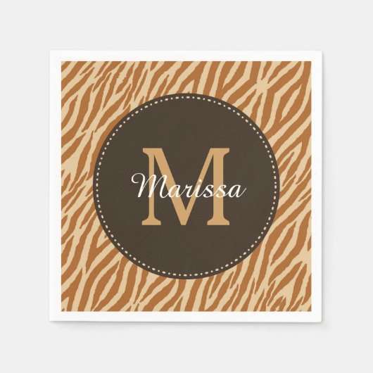 Stilvolle Tawny Brown Zebra Print Monogram und Nam Serviette (Vorderseite)
