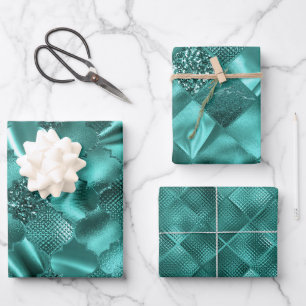 Stilvolle Teal-Glitter-Diamant-Foliendesigns Geschenkpapier Set