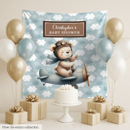 Stilvolle Teddybär-Pilot Baby Dusche Party-Schild Wandteppich