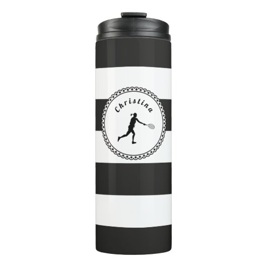 Stilvolle Tennis Girl Black & White Player Thermosbecher (Vorderseite)