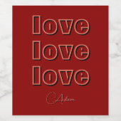 Stilvolle Terracotta Clean 3 x Liebe | Rotes Velve Weinetikett (Einzelnes Label)