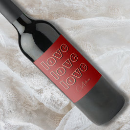 Stilvolle Terracotta Clean 3 x Liebe | Rotes Velve Weinetikett