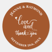 Stilvolle Terracotta Love and Danke Wedding Runder Aufkleber (Vorderseite)