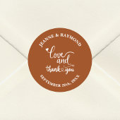 Stilvolle Terracotta Love and Danke Wedding Runder Aufkleber