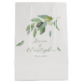 Stilvolle toskanische Aquarell Olive Blätter Zweig Mittlere Geschenktüte (Rückseite)
