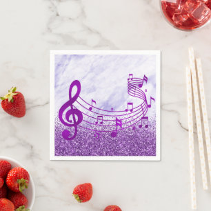 Stilvolle Treble Clef Musical Note Lila Glitzer Serviette