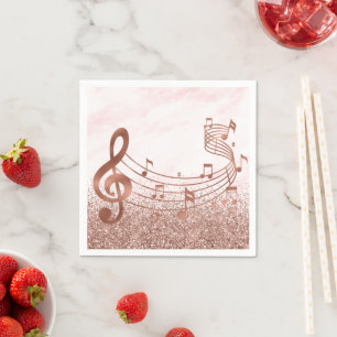 Stilvolle Treble Clef Musical Note Rose Gold Glitz Serviette