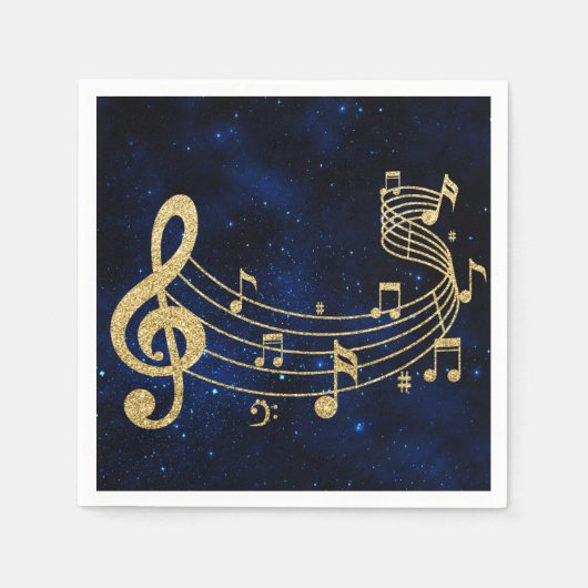 Stilvolle Treble Clef Musical Notes Blue Gold Serviette (Vorderseite)