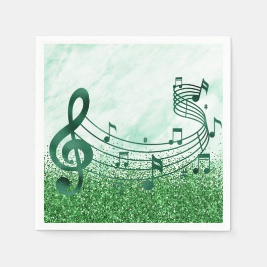 Stilvolle Treble Clef Musical Notes Green Glitzer Serviette (Vorderseite)