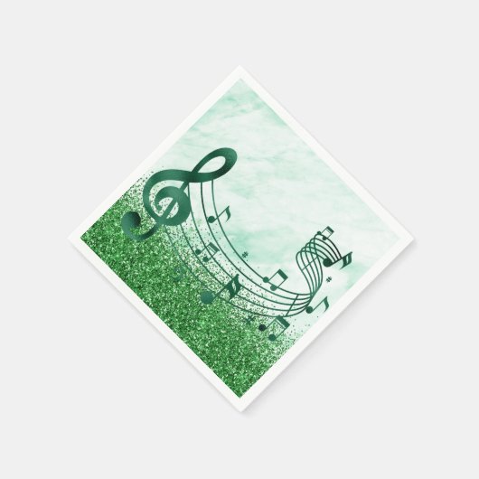 Stilvolle Treble Clef Musical Notes Green Glitzer Serviette (Ecke)