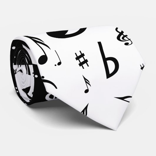 Stilvolle Treble Clef Wave Schwarz und Weiß Krawatte (Gerollt)