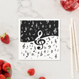 Stilvolle Treble Clef Wave Schwarz und Weiß Serviette