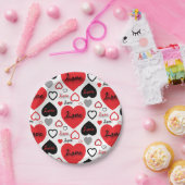 Stilvolle, trendige Rot- und Schwarz-Liebe-Herzmus Pappteller (Party)