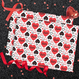Stilvolle, trendige Rot- und Schwarz-Liebe-Herzmus Seidenpapier