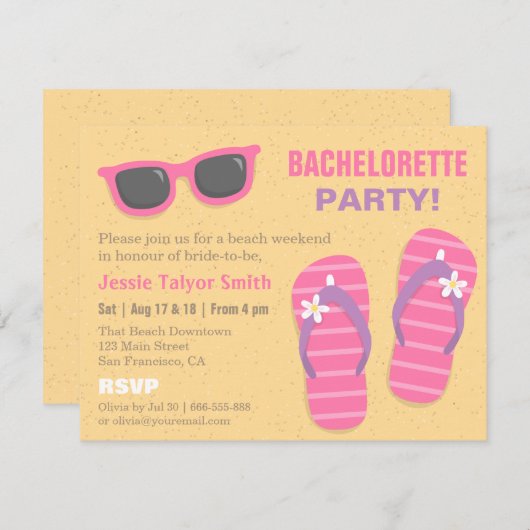 Stilvolle Trendy Beach Weekend Junggeselinnen-Absc Einladung (Vorne/Hinten)